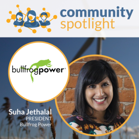 Suha Jethalal headshot photo and Bullfrog Power logo