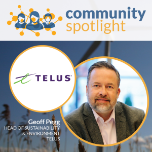 Headshot of Geoff Pegg, Head of Sustainability and Environment, with TELUS logo